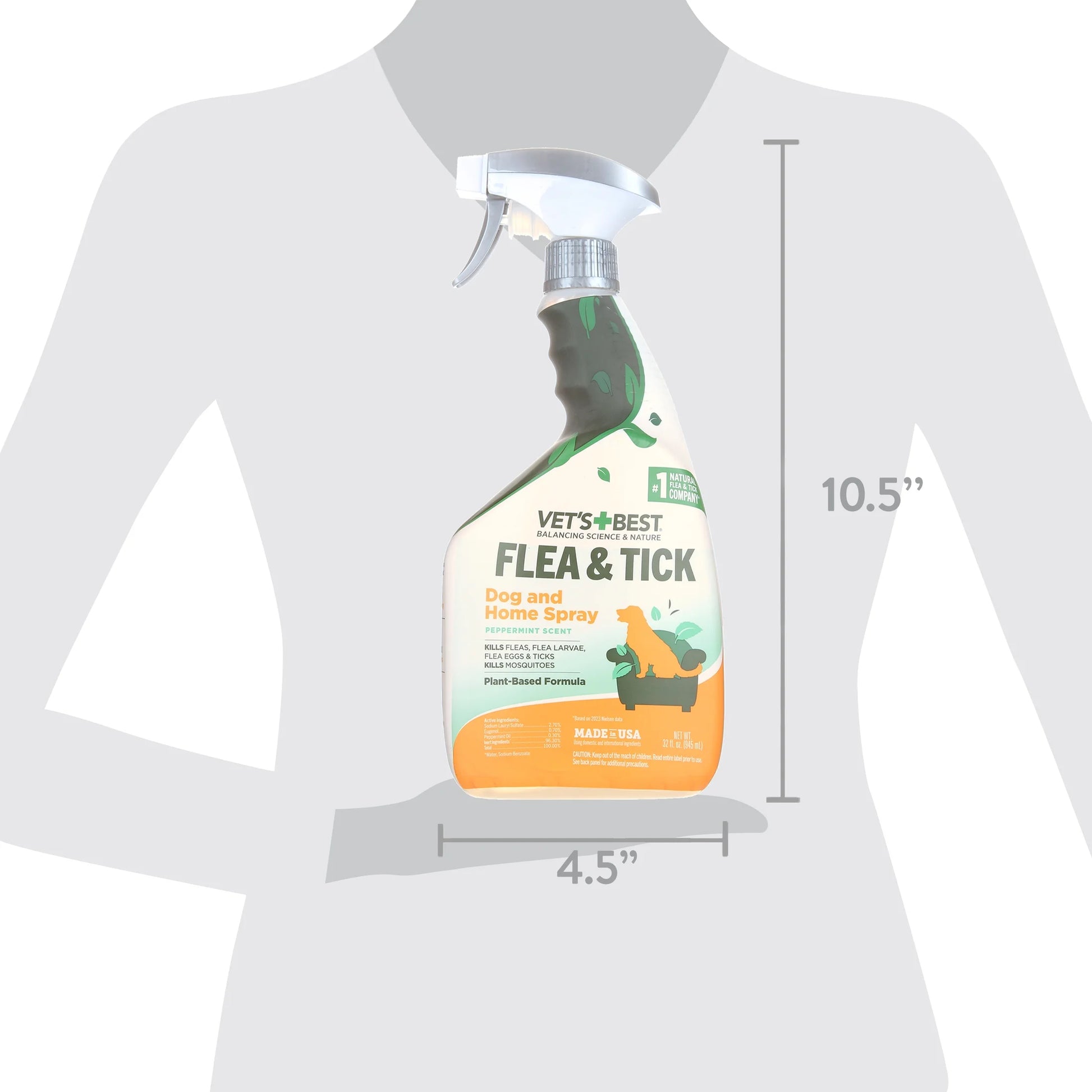Flea and Tick Home Spray for Dogs - Peppermint Scent - 32Oz.