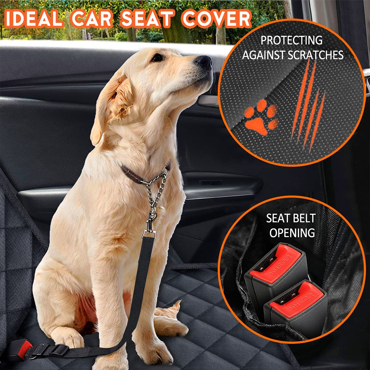 Waterproof Dog Car Seat Cover, Bench Car Seat Protector For Dogs , Non-Slip Seat Cover Fits Middle Armrest for Most Cars Trucks Suvs - Black